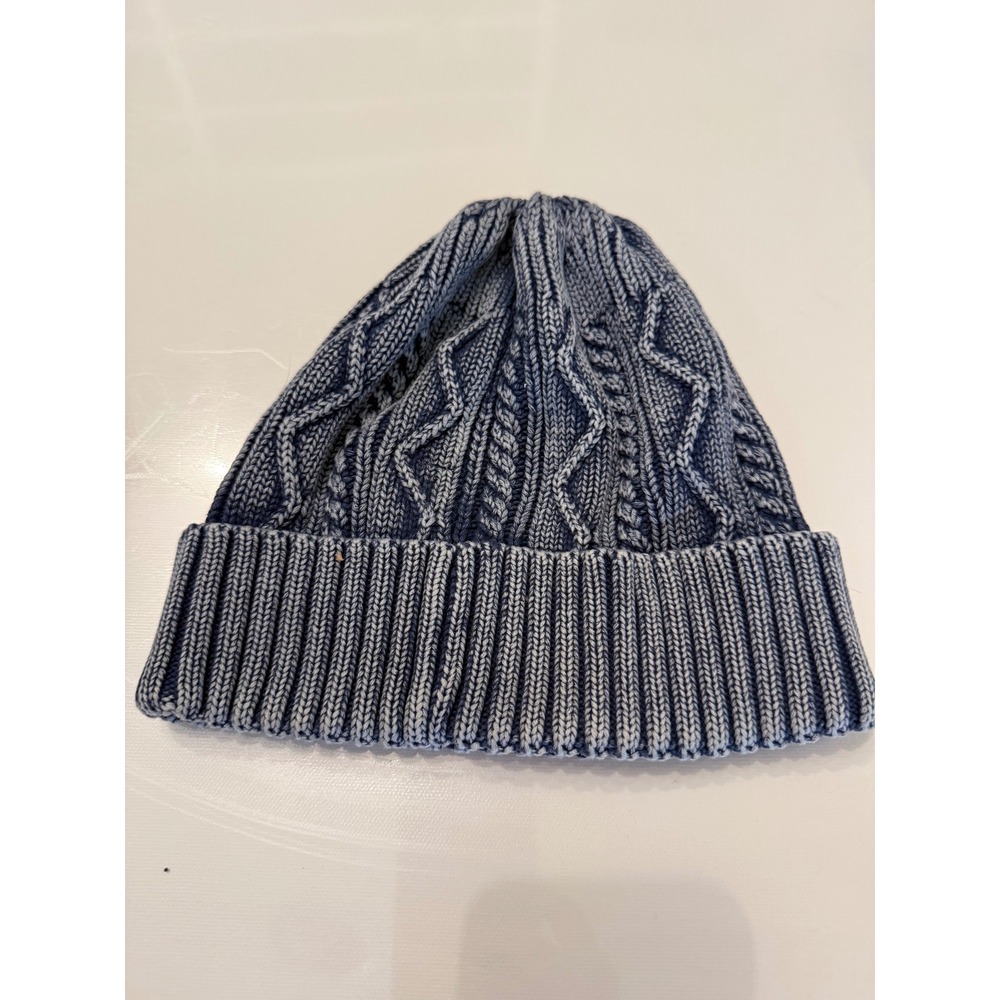 Free People Women Blue Acid Wash Cable Knit Cotton Beanie Hat One Size